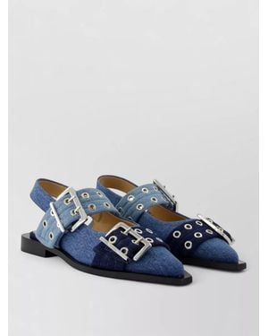 Ganni Buckle Slingback Ballerina Sandals Cotton - Blue