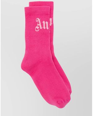 Palm Angels Logo Curved Ankle-Length Ribbed Socks - Pink