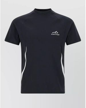 Balenciaga Techwear Logo-Print Mock-Neck Short-Sleeve T-Shirt - Blue