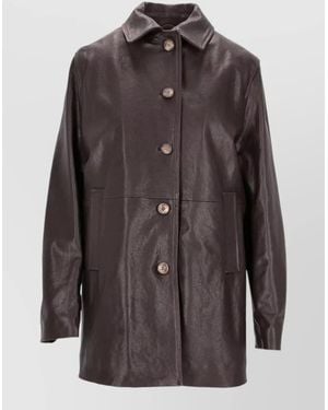 LA ROSE Vintage Leather Jacket Belted Back Collar - Brown