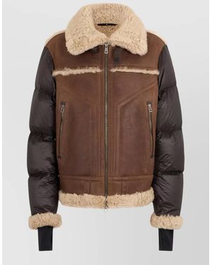 Moncler Shearling Collar Nappa Padded Jacket Argens - Brown