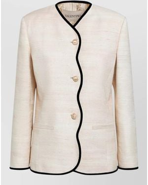 Valentino Jacket Button Detailing Contrast Trim Front Pockets - Natural