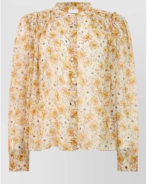 Isabel Marant Floral Shirt Long Sleeves Lightweight Gathered - Metallic