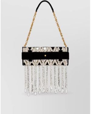 Balmain Anthem Velvet Crystal-Embellished Clutch Bag - White