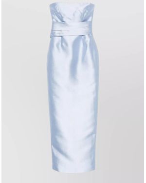 Solace London Ingrid Strapless Satin Midi Dress - Blue