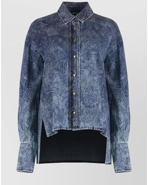Just Cavalli Denim Asymmetric Long-Sleeve Shirt - Blue