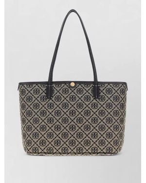 Tory Burch Embroidered Fabric Tote Bag Double Handles - Gray