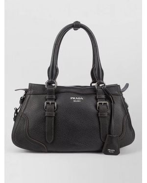 Prada Structured Shoulder Bag Top Handles Buckle Detail - Black
