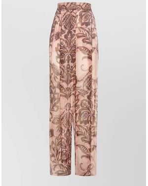SIMONA CORSELLINI High Waist Floral Sheer Wide Leg Pants - Pink