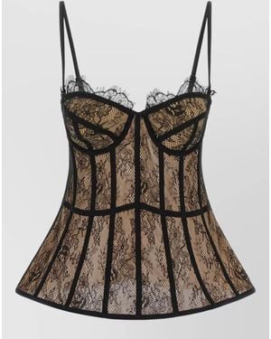 GIUSEPPE DI MORABITO Bustier Top Lace Floral Sheer Straps - Brown