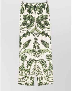 F.R.S For Restless Sleepers Silk Trousers High Waist Floral Pattern - Green