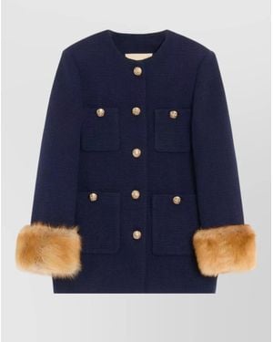 Valentino Virgin Wool Tweed Single-Breasted Coat - Blue
