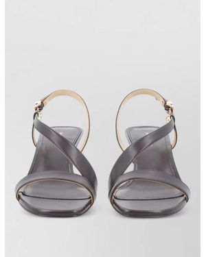 Michael Kors Leather Slingback Sandals Open Toe Kitten Heel - Grey