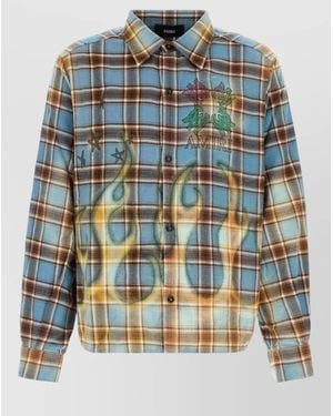 Amiri Flannel Shirt Cropped Silhouette Check Pattern - Blue