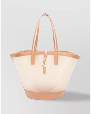 Saint Laurent Medium Vinyl And Leather Tote Bag - Natural