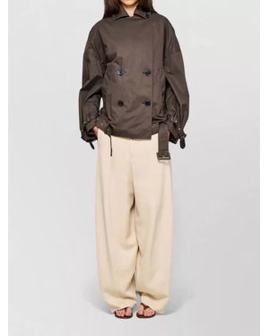OOF WEAR Cotton Car Coat Double Breasted Belted - Natural