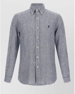 Polo Ralph Lauren Long Sleeve Striped Shirt Button Down Collar - Blue
