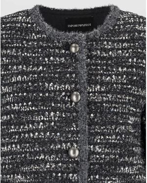 Emporio Armani Single Breasted Tweed Coat - Black