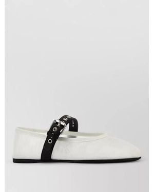 Miu Miu Mesh Ballerinas Round Toe Flat Sole Strap - White