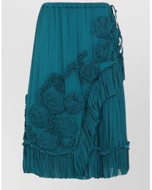Dries Van Noten Midi Skirt Wrap Style Floral Appliqué - Blue