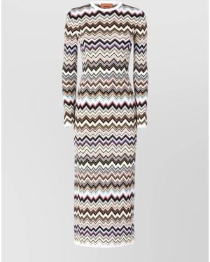 Missoni Long Fitted Dress Zigzag Pattern Slit - White