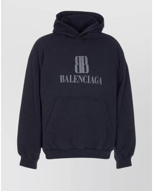 Balenciaga Cotton Logo-Print Hoodie - Blue