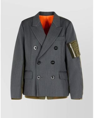 Sacai Wool Blend Double Breasted Jacket - Gray