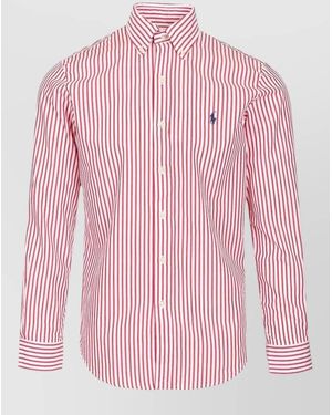 Polo Ralph Lauren Striped Cotton Shirt Tailored Fit Button Cuffs - Pink