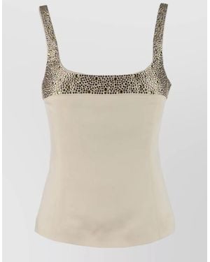 Genny Square Neckline Sleeveless Top Embellished Detail - Natural