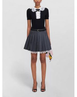Self-Portrait Lace Collar Stretch Dress Bow Pleated Skirt - Blue
