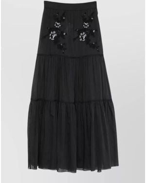 Ermanno Scervino Long Cotton Skirt Elastic Waist Tiered - Black