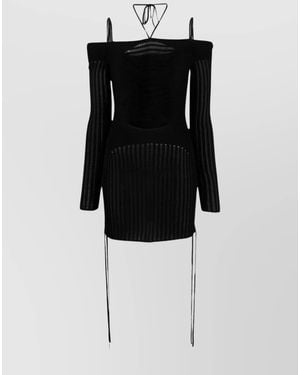 ANDREADAMO Ribbed Knit Cutout Halterneck Long-Sleeve Mini Dress - Black