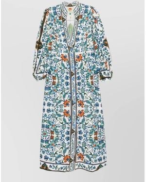 FARM Rio Floral V Neck Long Sleeve Maxi Dress - Blue