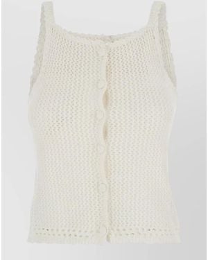 DUNST Linen Cotton Blend Sleeveless Crochet Top - White