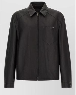 Prada Nappa Leather Jacket Shirt Collar Design - Black