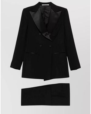 Tagliatore Wool Double-Breasted Suit Satin Lapels - Black