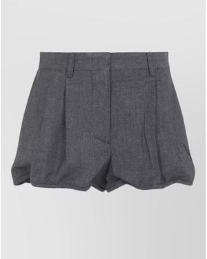 Prada Wool Shorts Belt Loops Back Pocket Pleats - Grey