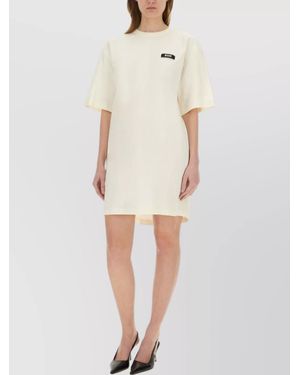 MSGM Cotton Logo-Print Mini Dress - Natural
