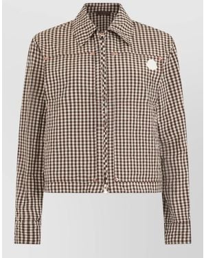 Moncler Cropped Check Jacket Smooth Shirt Collar - Brown