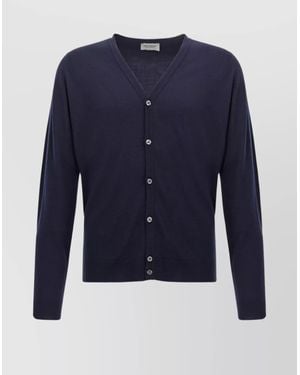 John Smedley Wool Crewneck Cardigan - Blue