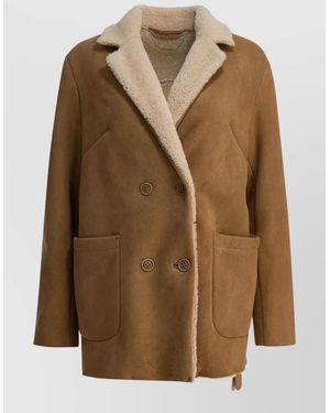 Salvatore Santoro Shearling Collar Suede Leather Double Breasted Jacket - Brown