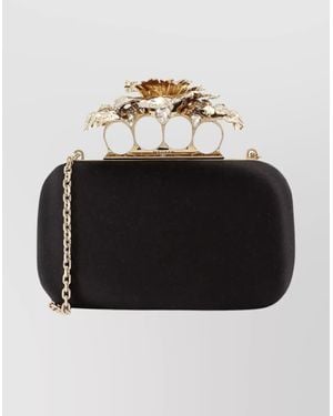 McQueen Satin Clutch Bag Knuckle Duster - Black