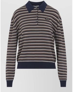 Miu Miu Polo Shirt Ribbed Cuffs Striped Pattern - Grey