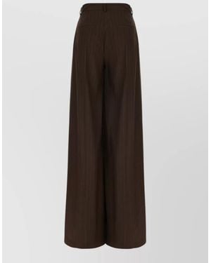 LE SULLY STUDIO Embroidered Stretch Pinstripe Wide Leg Pants - Brown