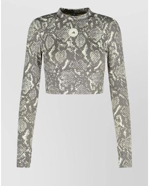 adidas By Stella McCartney Snake-Print Mock-Neck Long-Sleeve Cropped Top - Grey