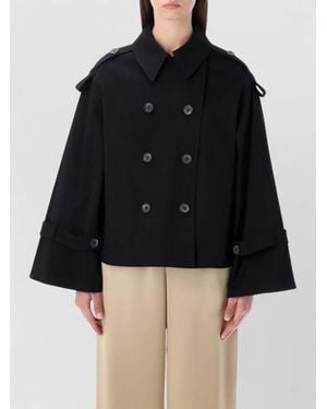 By Malene Birger Cotton Cropped Double-Breasted Trench Jacket - Blue