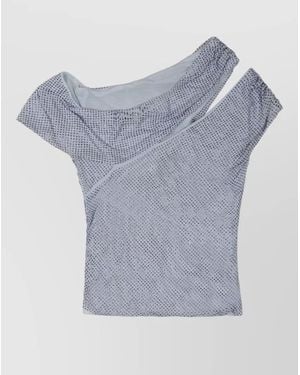 Self-Portrait Asymmetrical Rhinestone Top Short Sleeve - Blue