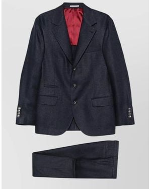 Brunello Cucinelli Silk Linen Wool Single-Breasted Suit - Blue