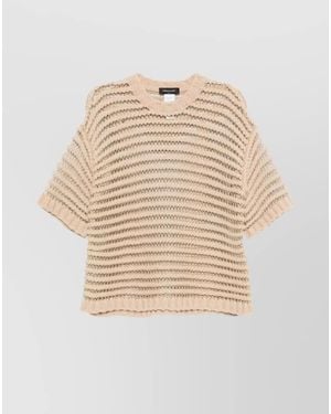Fabiana Filippi Metallic Open-Knit Short-Sleeve Jumper - Natural