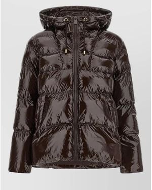 Pinko Eleodoro Hooded Quilted Down Coat Lightweight - Brown